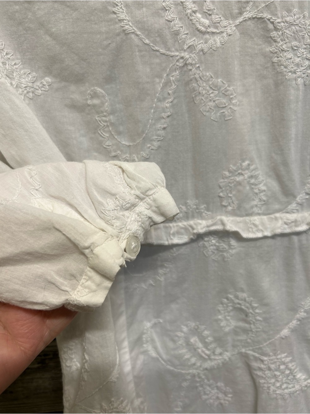 Bum Equipment Vintage Y2K White Cotton Embroidered Blouse Ruffled Shirt Sz S - Picture 4 of 6